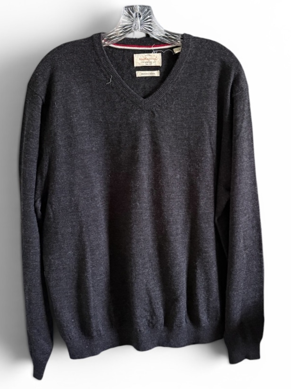 Weatherproof Vintage 100% Merino Wool V-Neck charcoal grey Sweater M